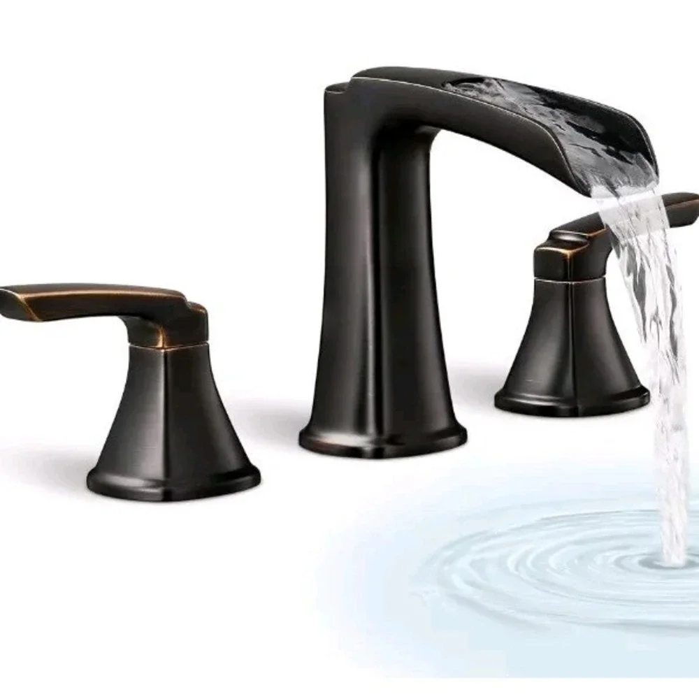 3-Hole Widespread Deck Mount BathTub Faucet - Waterfall Matte BLACK